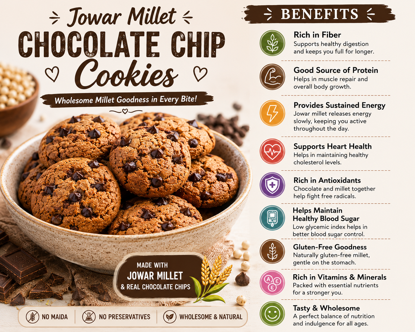 Jowar Millet Chocolate Chip Cookies